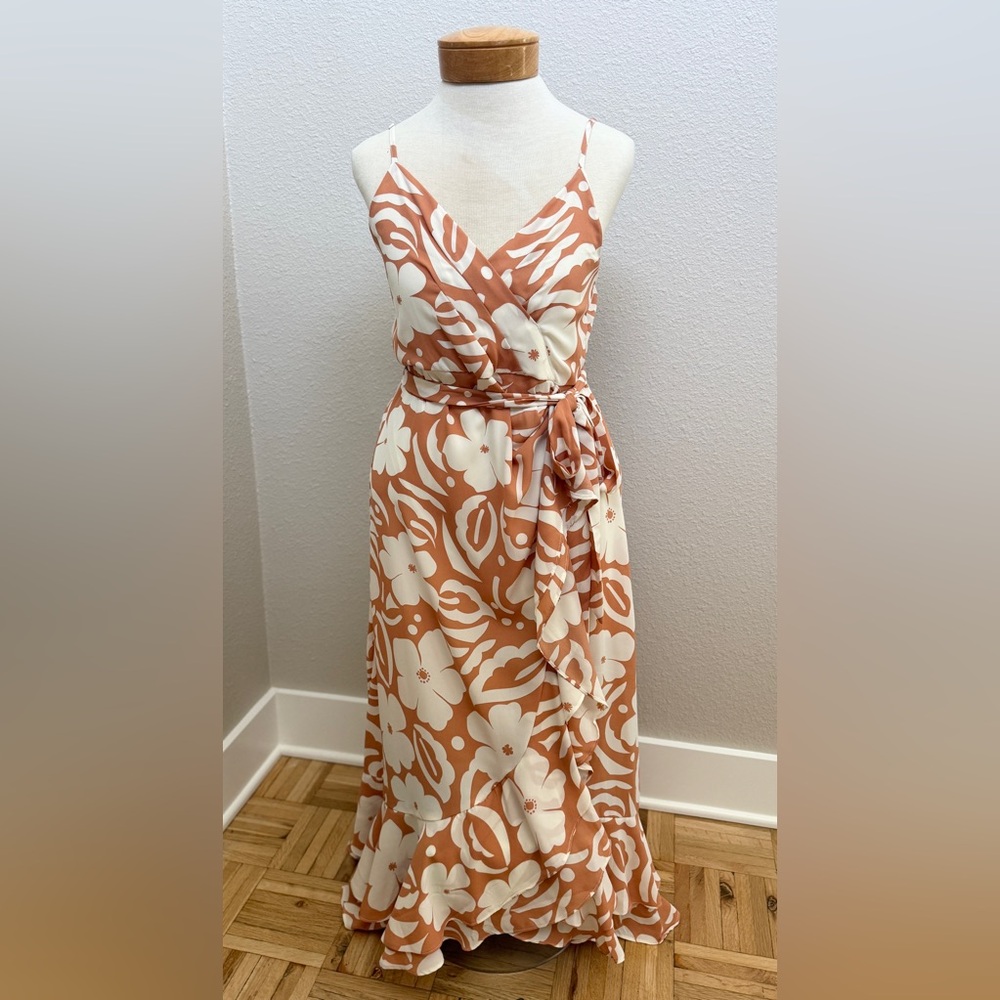 Blu Pepper Cream & Rust Floral Maxi Wrap Dress